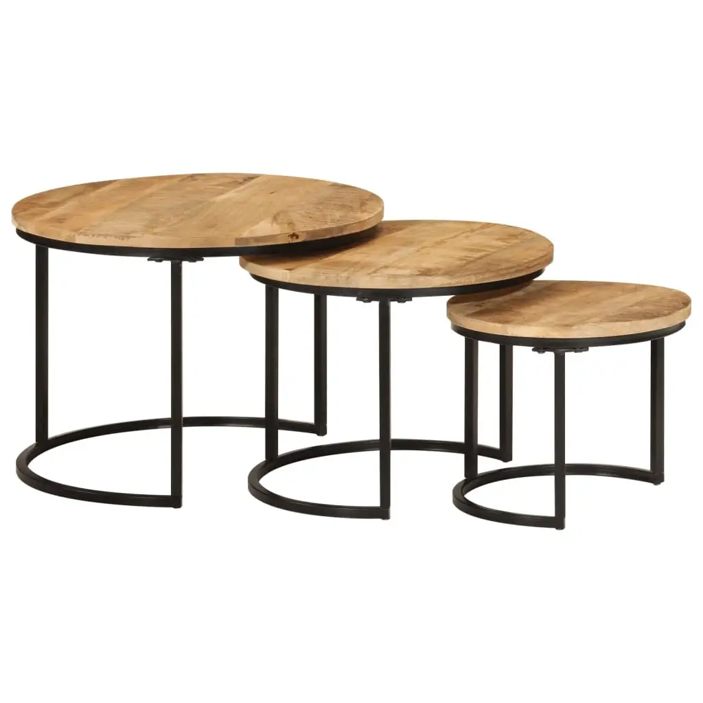 Nesting Tables Set 3 pcs Solid Mango Wood Coffee Table Side Table Living Room