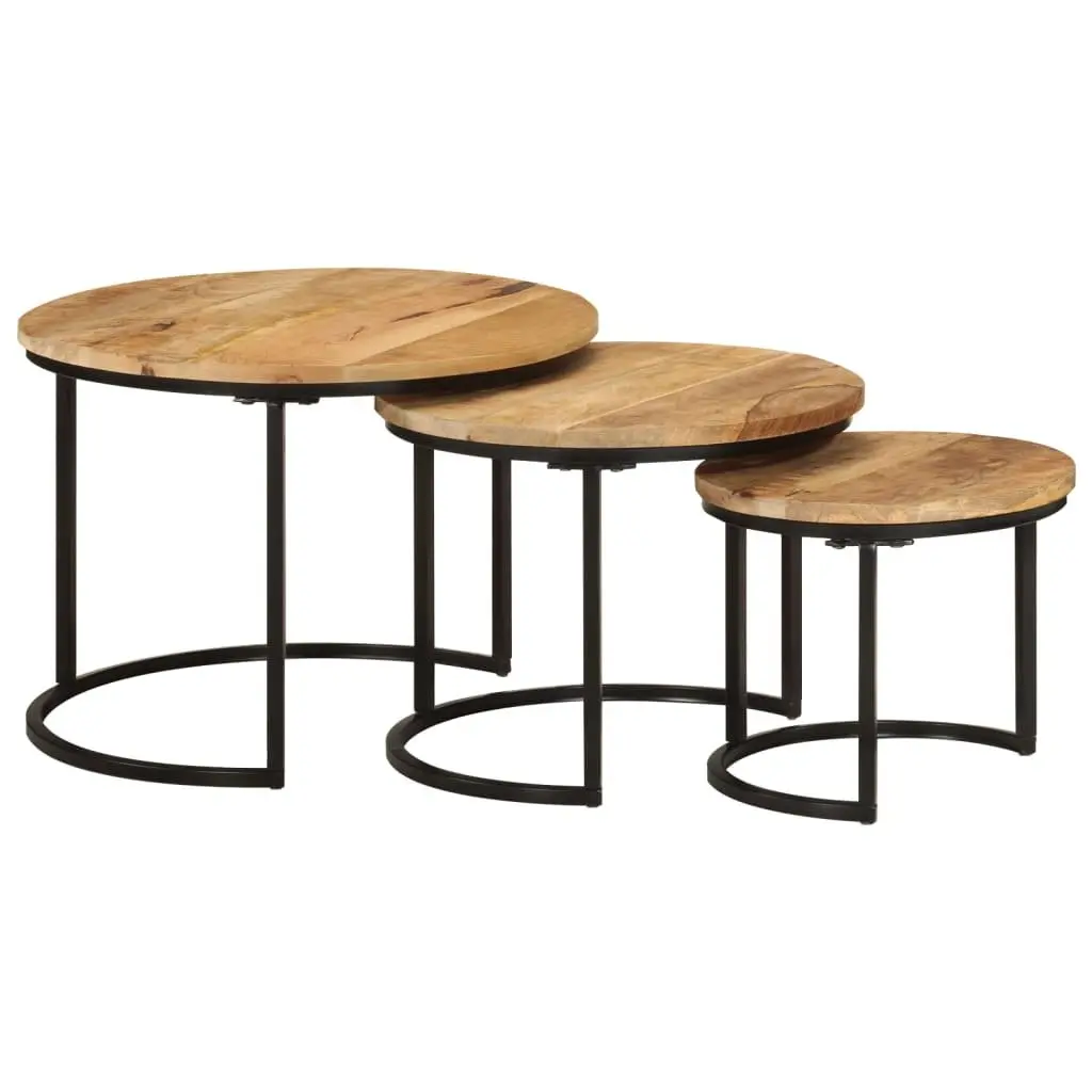 Nesting Tables Set 3 pcs Solid Mango Wood Coffee Table Side Table Living Room