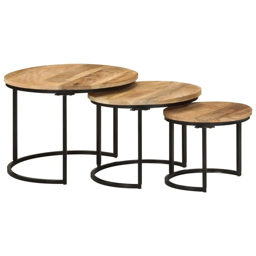 Nesting Tables Set 3 pcs Solid Mango Wood Coffee Table Side Table Living Room