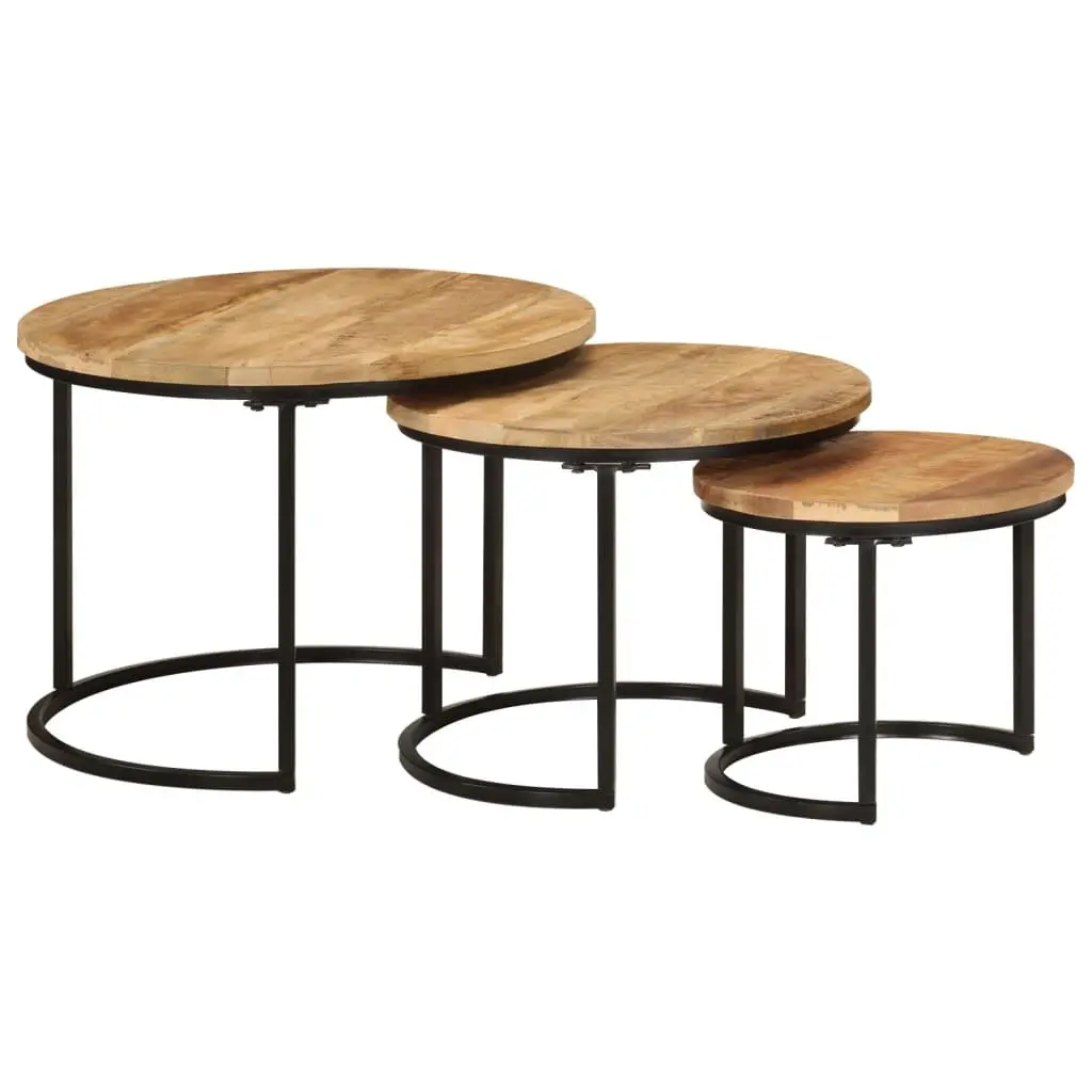 Nesting Tables Set 3 pcs Solid Mango Wood Coffee Table Side Table Living Room