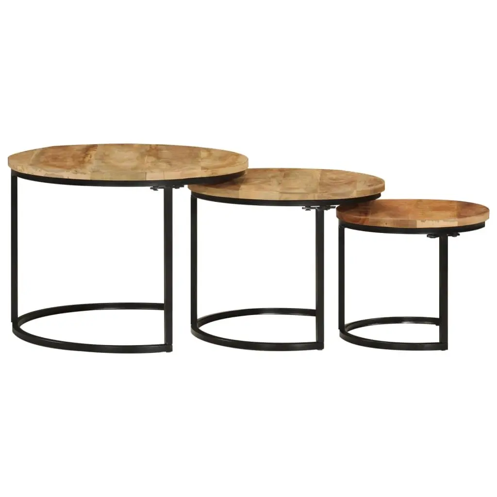 Nesting Tables Set 3 pcs Solid Mango Wood Coffee Table Side Table Living Room