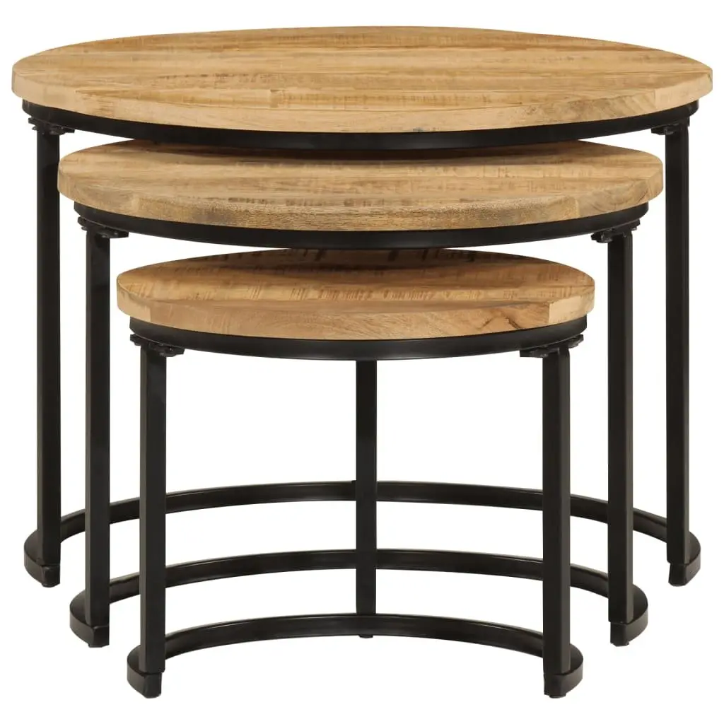 Nesting Tables Set 3 pcs Solid Mango Wood Coffee Table Side Table Living Room