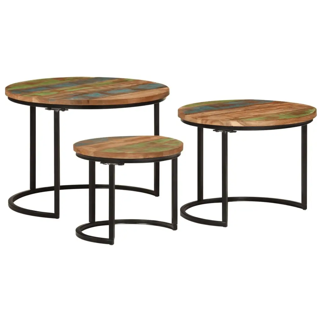 Nesting Tables 3 Piece Set Solid Reclaimed Wood Coffee Side Table Multicolour