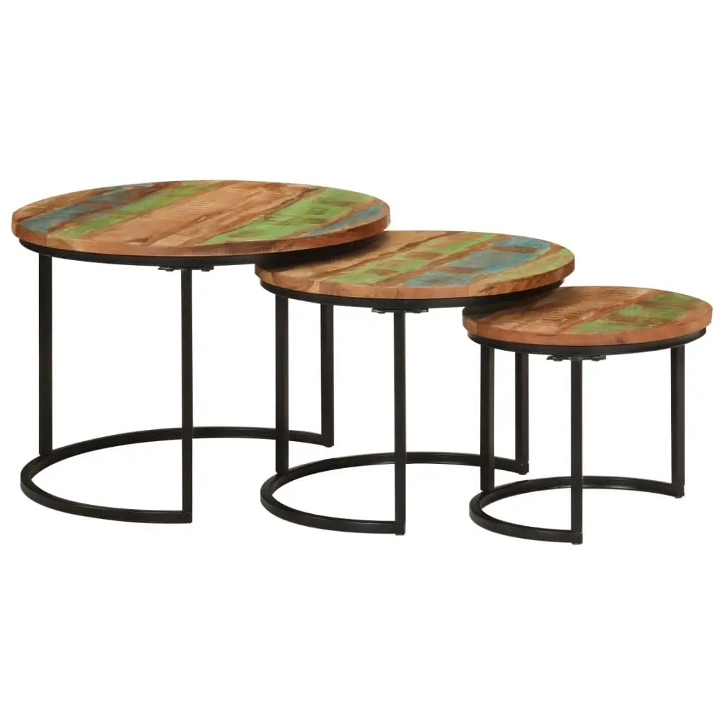 Nesting Tables 3 Piece Set Solid Reclaimed Wood Coffee Side Table Multicolour