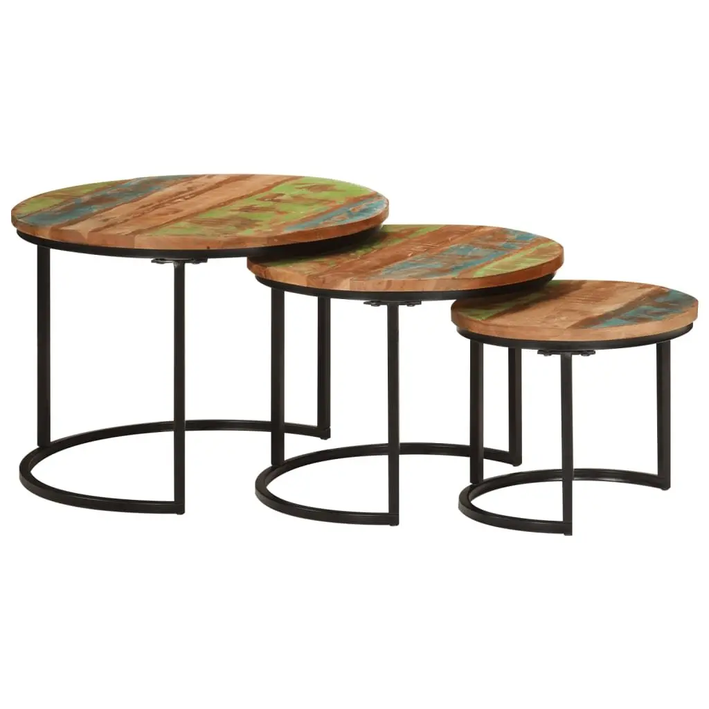 Nesting Tables 3 Piece Set Solid Reclaimed Wood Coffee Side Table Multicolour