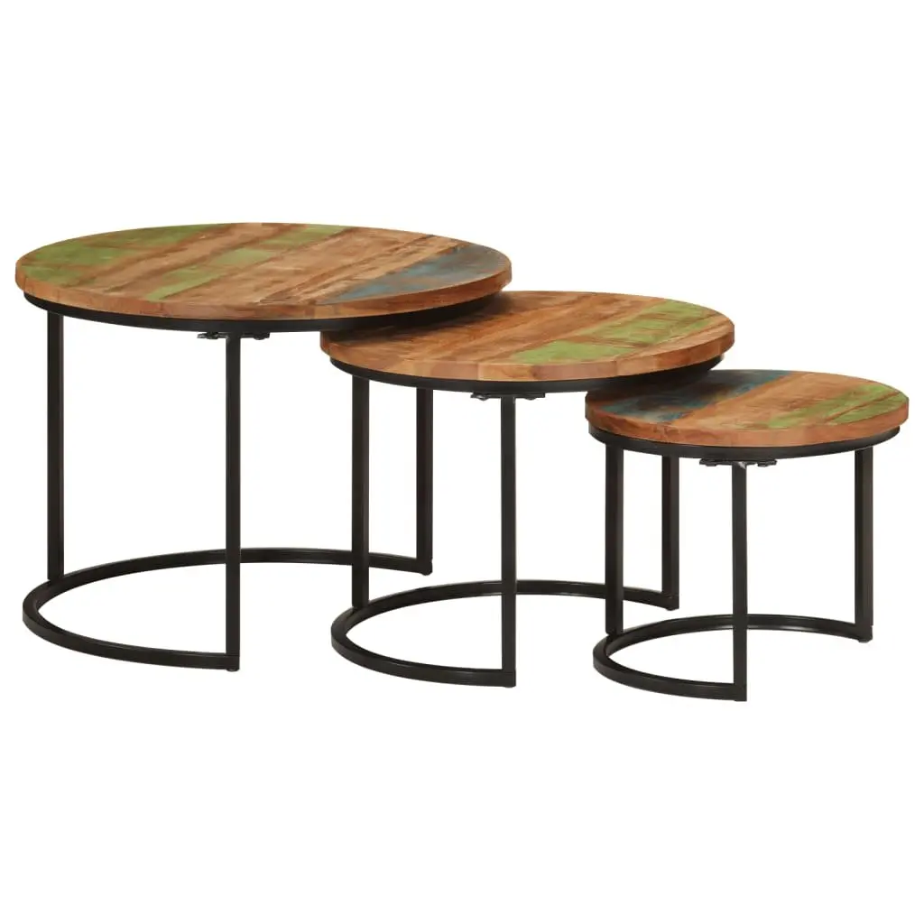 Nesting Tables 3 Piece Set Solid Reclaimed Wood Coffee Side Table Multicolour