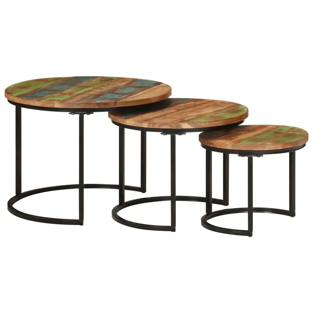 Nesting Tables 3 Piece Set Solid Reclaimed Wood Coffee Side Table Multicolour