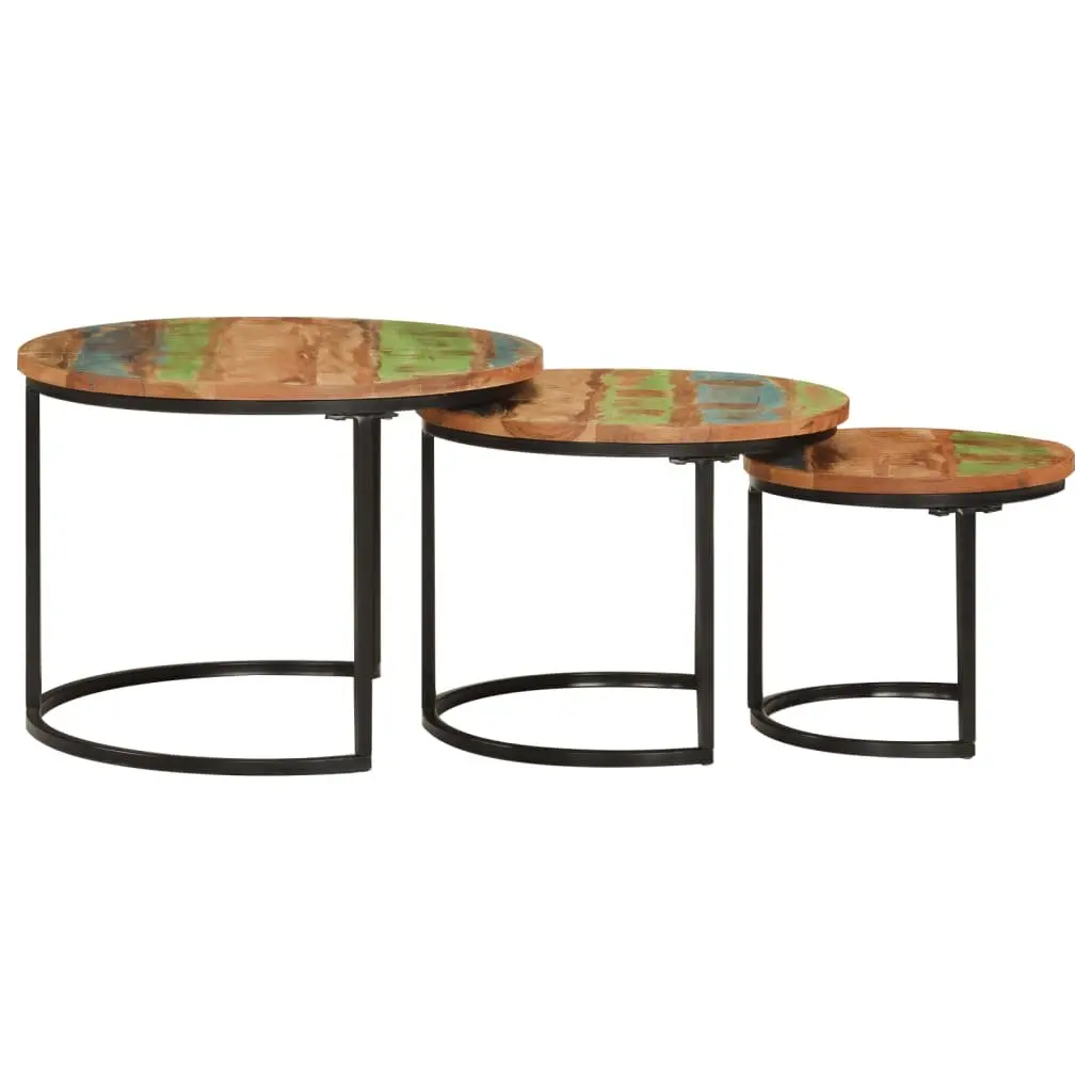 Nesting Tables 3 Piece Set Solid Reclaimed Wood Coffee Side Table Multicolour