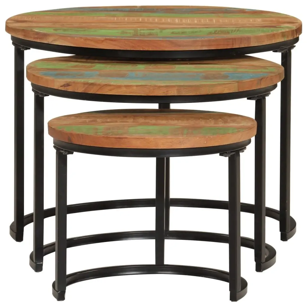 Nesting Tables 3 Piece Set Solid Reclaimed Wood Coffee Side Table Multicolour
