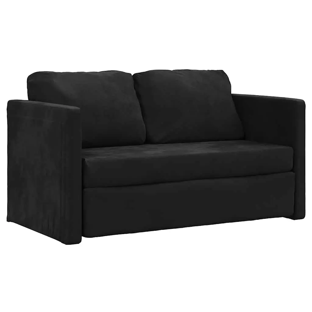 Floor Sofa Bed 2-in-1 Convertible Loveseat Double Bed Black Velvet