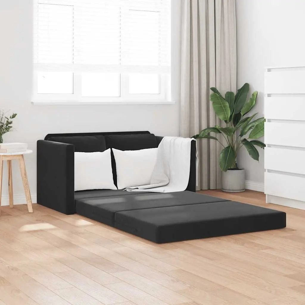 Floor Sofa Bed 2-in-1 Convertible Loveseat Double Bed Black Velvet