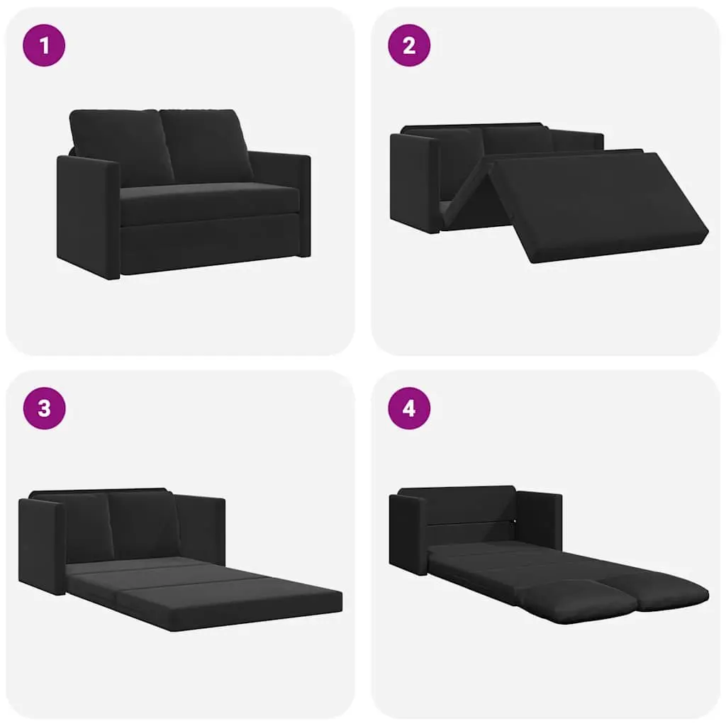 Floor Sofa Bed 2-in-1 Convertible Loveseat Double Bed Black Velvet