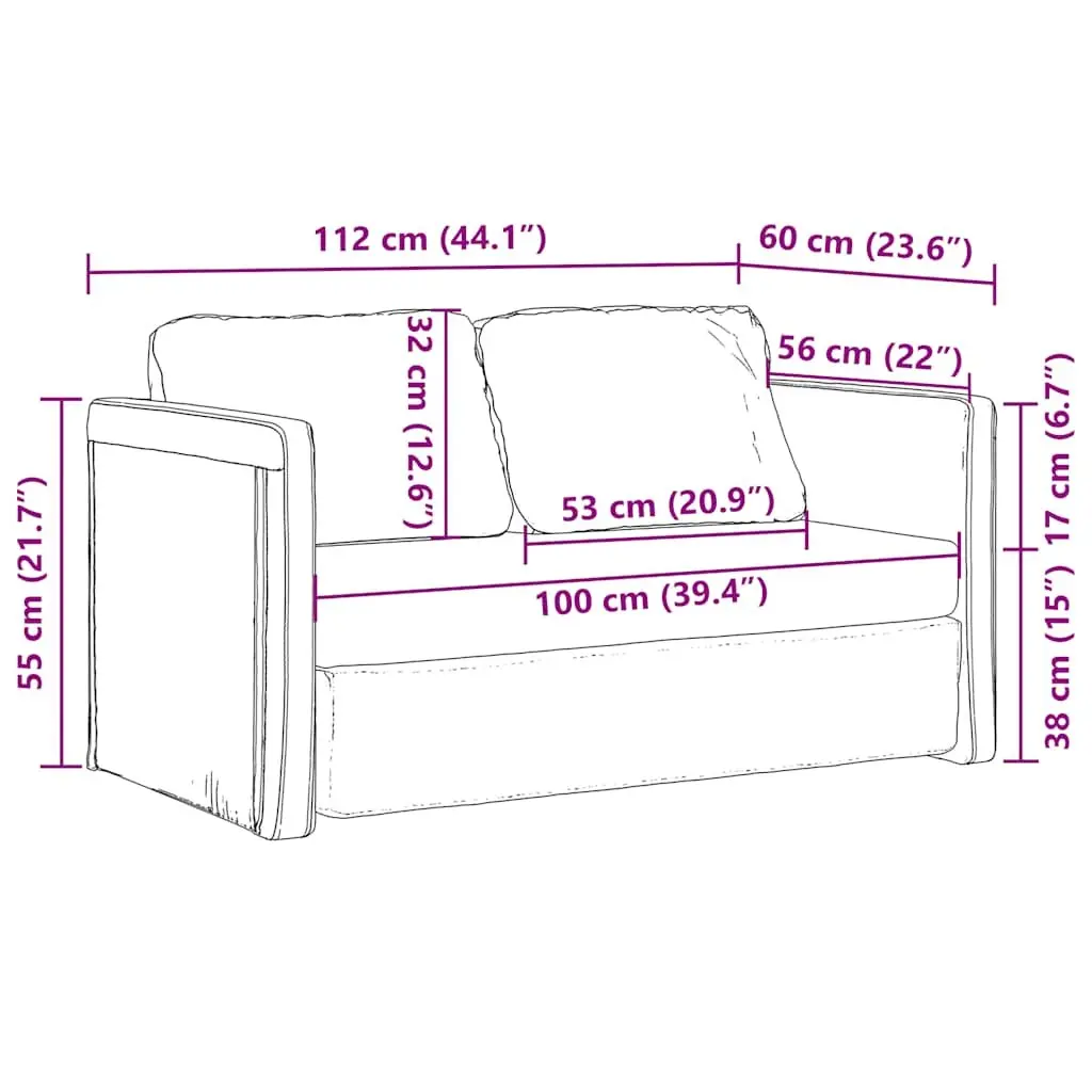Floor Sofa Bed Convertible Sleeper Loveseat 112L x 174W x 55H cm Black Fabric