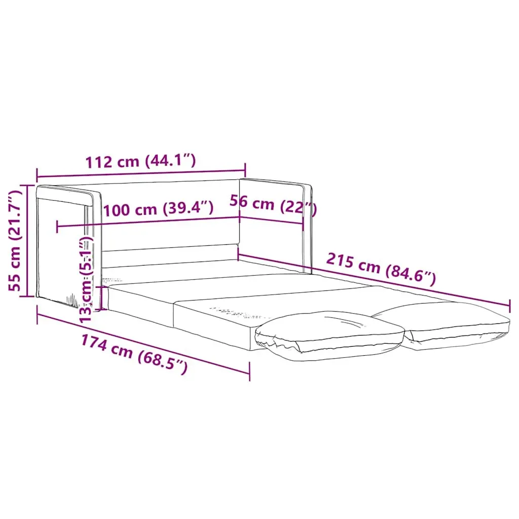 Floor Sofa Bed Convertible Sleeper Loveseat 112L x 174W x 55H cm Black Fabric