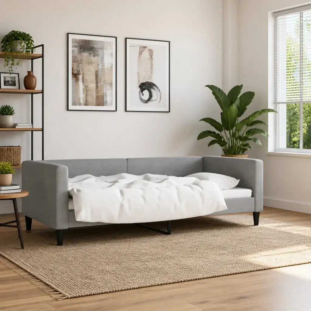 Day Bed Sofa Couch Grey 90x190 cm Fabric Sleeper Living Room Bedroom
