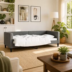 Day Bed Sofa Bed 90x190 cm Grey Fabric 2-in-1 Guest Bedroom Living Room