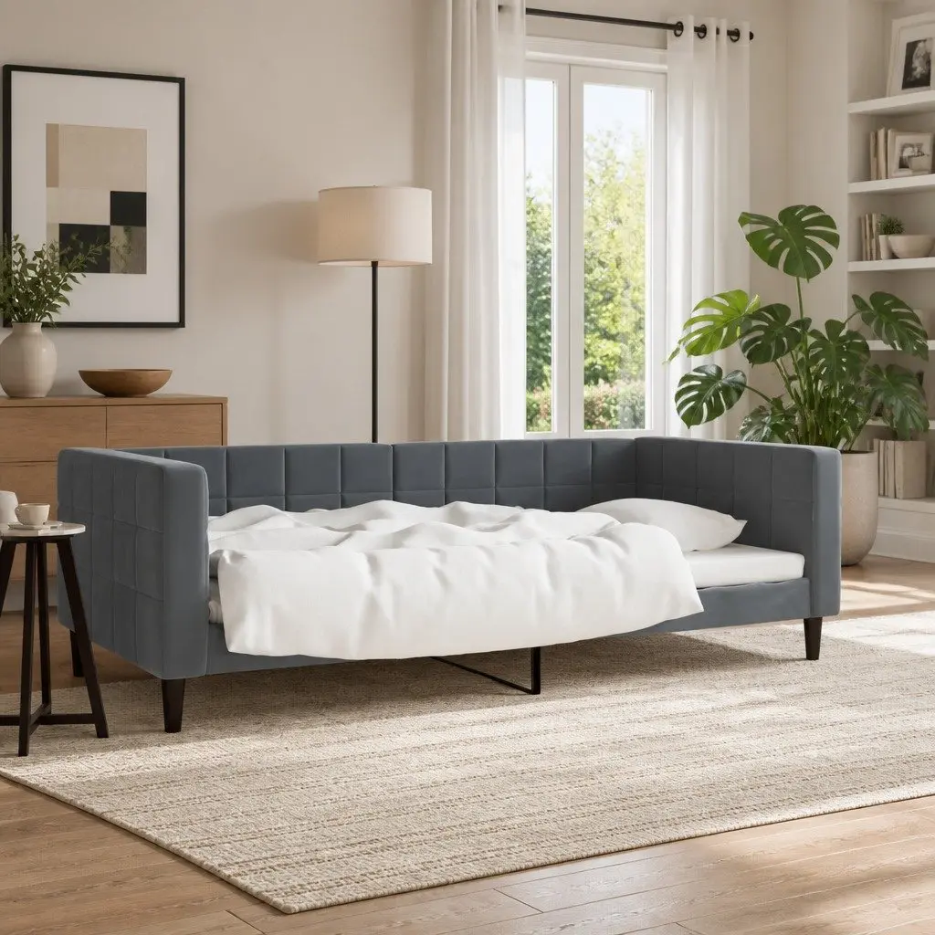 Day Bed Sofa Bed Grey Velvet 90x190 cm Modern Design Living Room Guest Bedroom