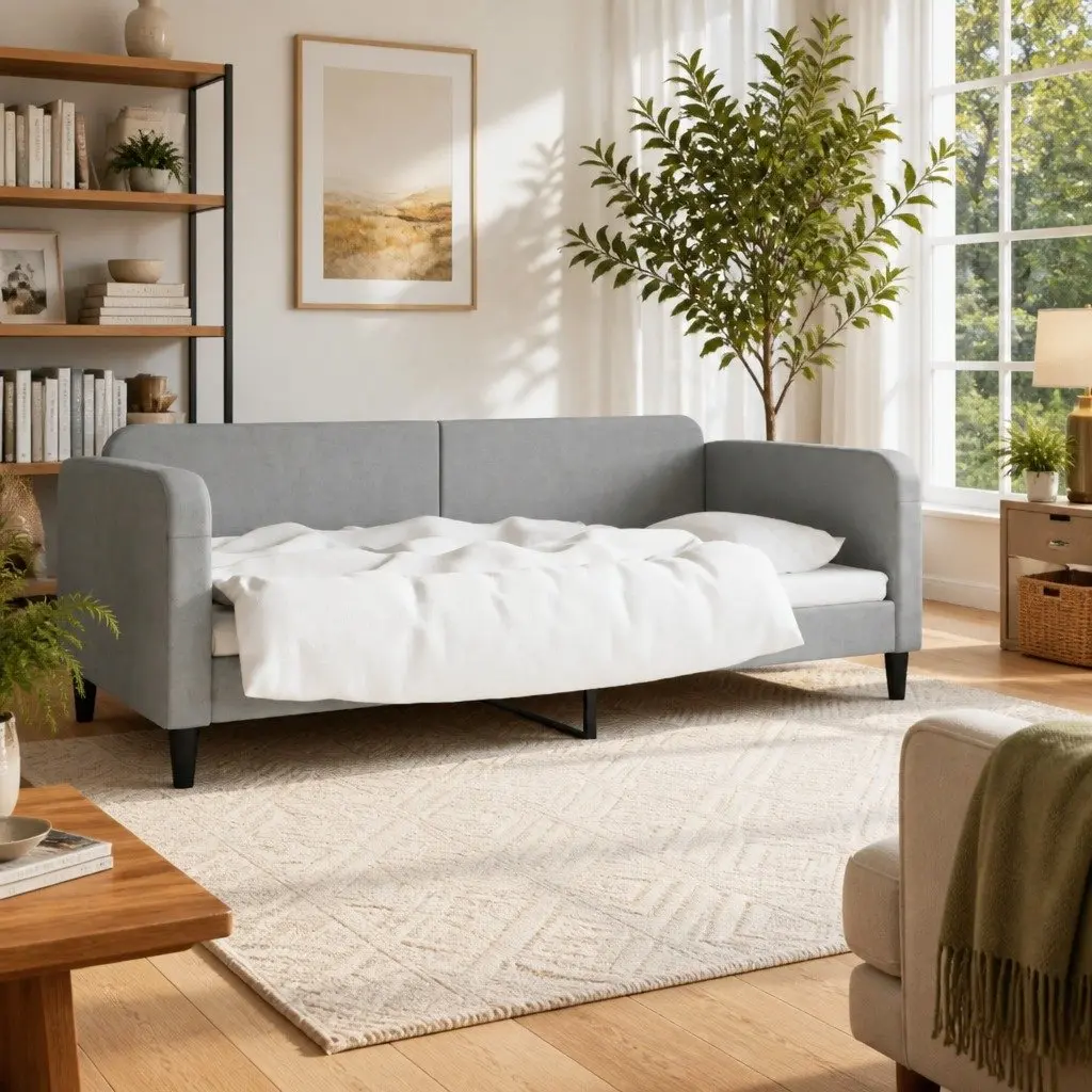 Grey Day Bed Sofa Bed 90x190 cm for Guests