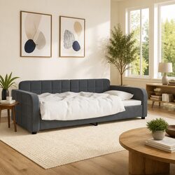 Warm and Practical Grey Velvet Day Bed Sofa Bed