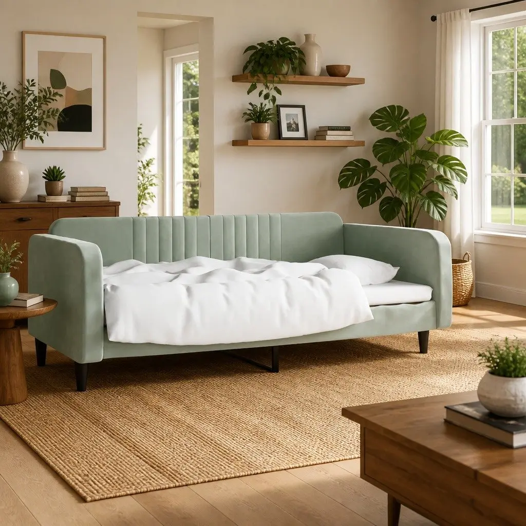 Day Bed Sofa Bed Grey Velvet 90x190 cm Modern Couch Guest Sleeping Furniture