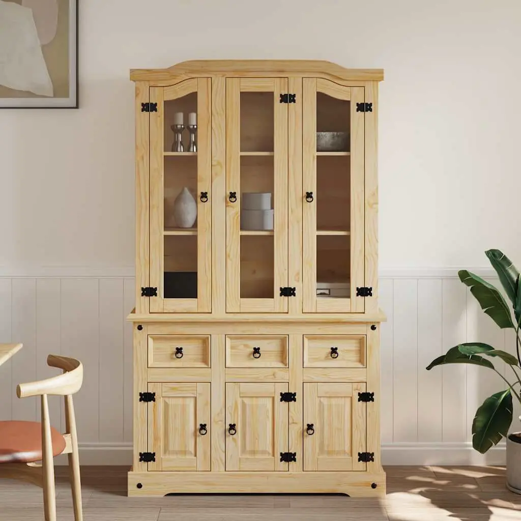 Highboard Brown Solid Pine Wood Storage Cabinet Sideboard Shelves Drawers Doors