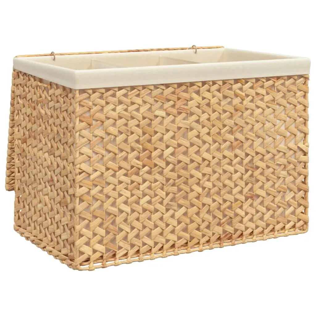 Laundry Basket 3 Sections Organising 75x42.5x52cm Brown Water Hyacinth Foldable Storage Hamper