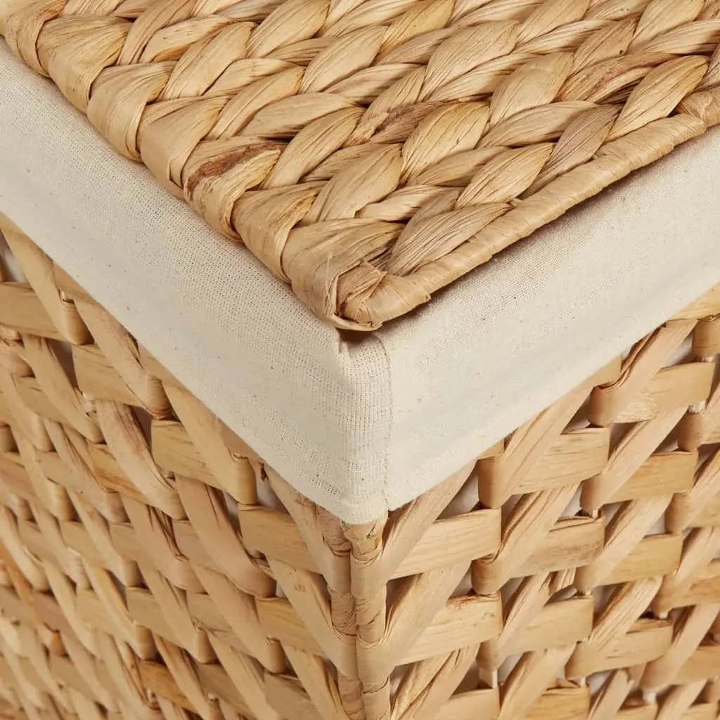 Laundry Basket 3 Sections Organising 75x42.5x52cm Brown Water Hyacinth Foldable Storage Hamper