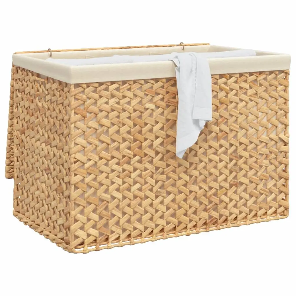 Laundry Basket 3 Sections Organising 75x42.5x52cm Brown Water Hyacinth Foldable Storage Hamper