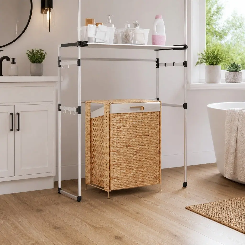 Laundry Basket Storage Hamper 44x34x64 cm Brown Water Hyacinth with Lid Handle
