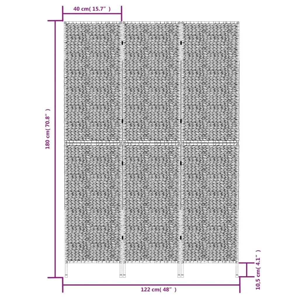 Room Divider Privacy Partition 3 Panel Woven Water Hyacinth Brown