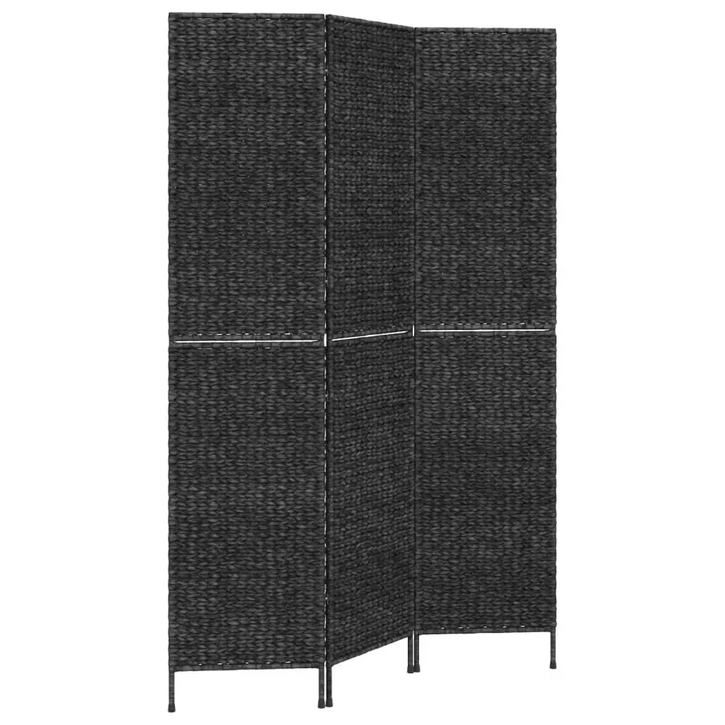 Room Divider Folding Privacy Screen 3-Panel Water Hyacinth Black