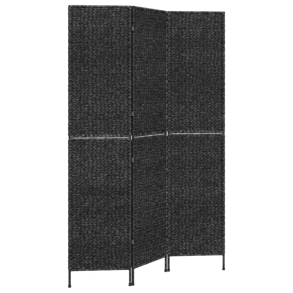 Room Divider Folding Privacy Screen 3-Panel Water Hyacinth Black