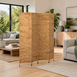 4-Panel Room Divider Screen Folding Privacy Partition Water Hyacinth Brown