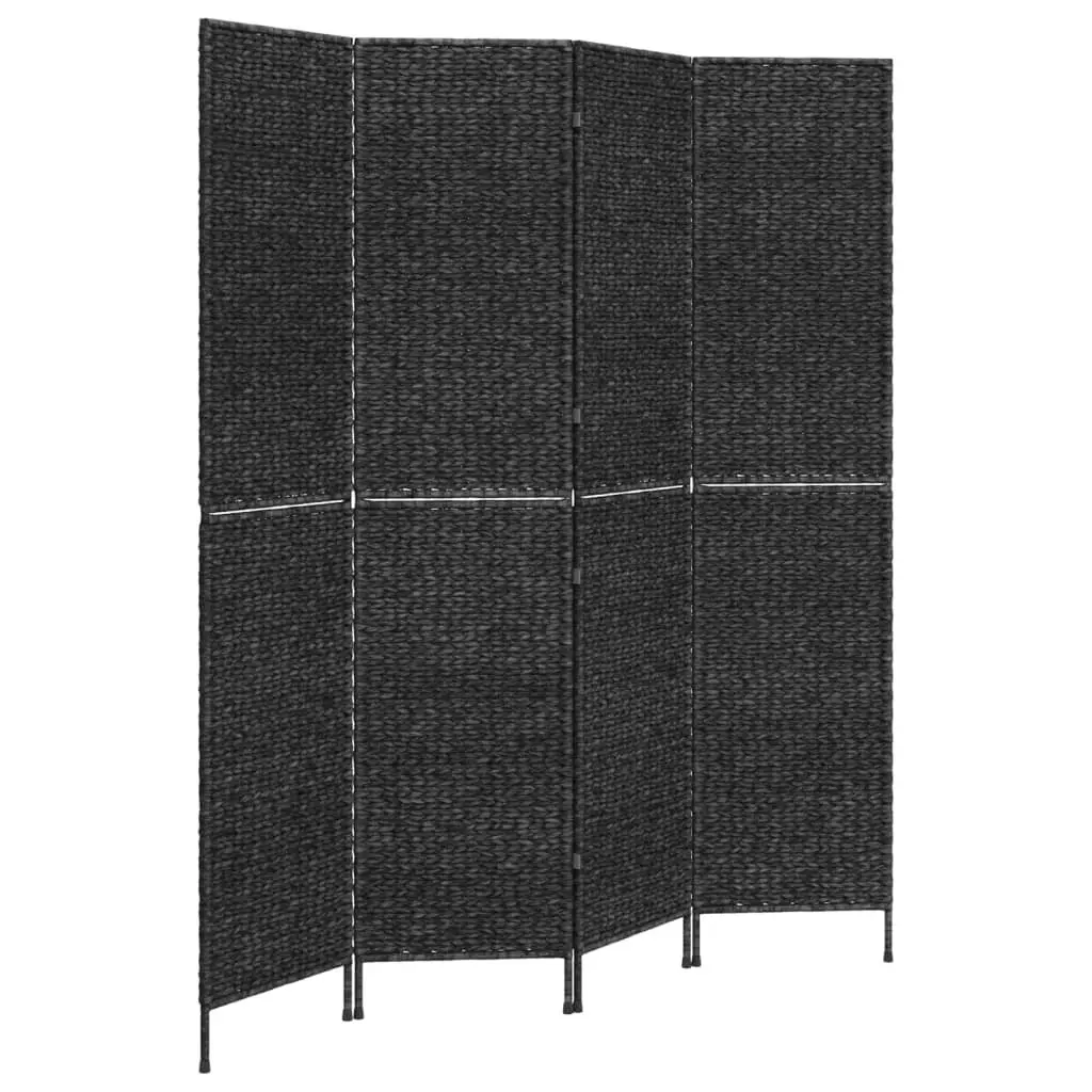 4-Panel Room Divider Screen Privacy Folding Partition Water Hyacinth Black 163 x 180 cm
