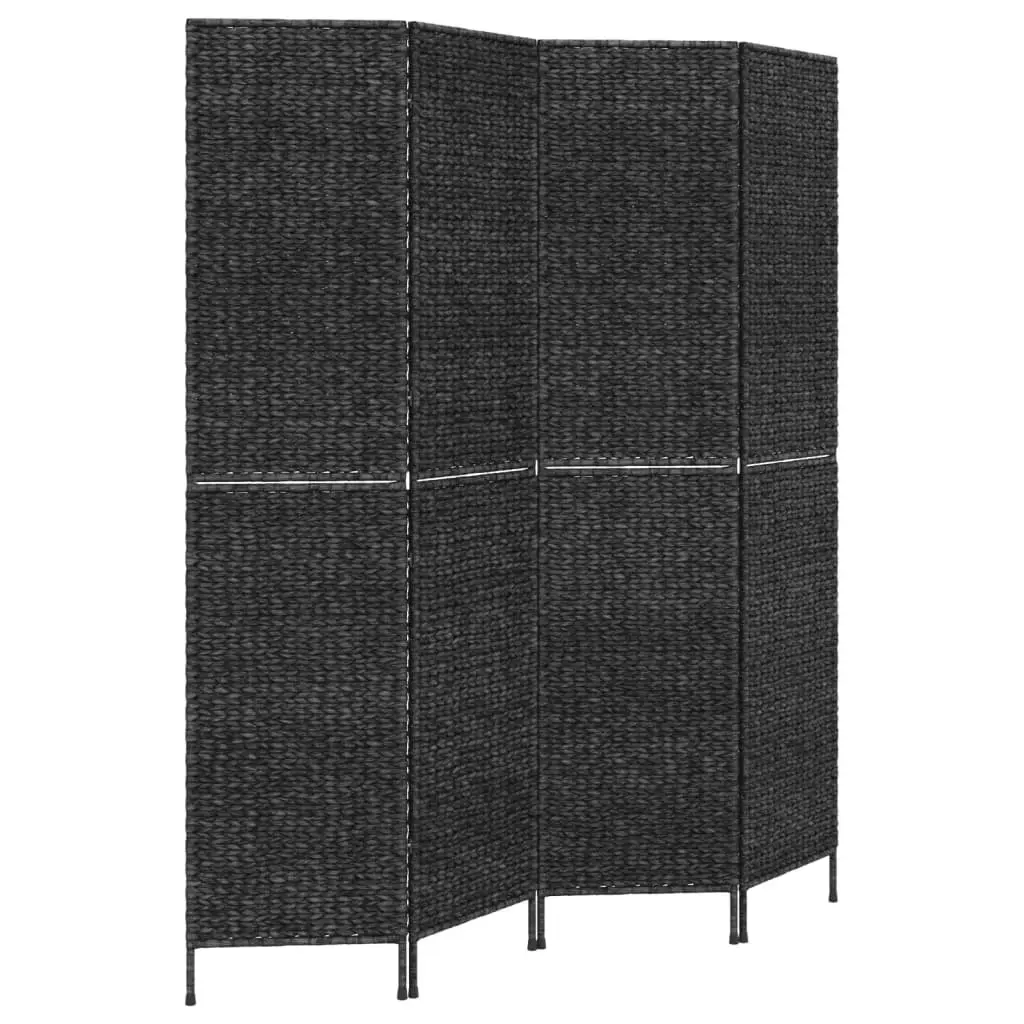 4-Panel Room Divider Screen Privacy Folding Partition Water Hyacinth Black 163 x 180 cm
