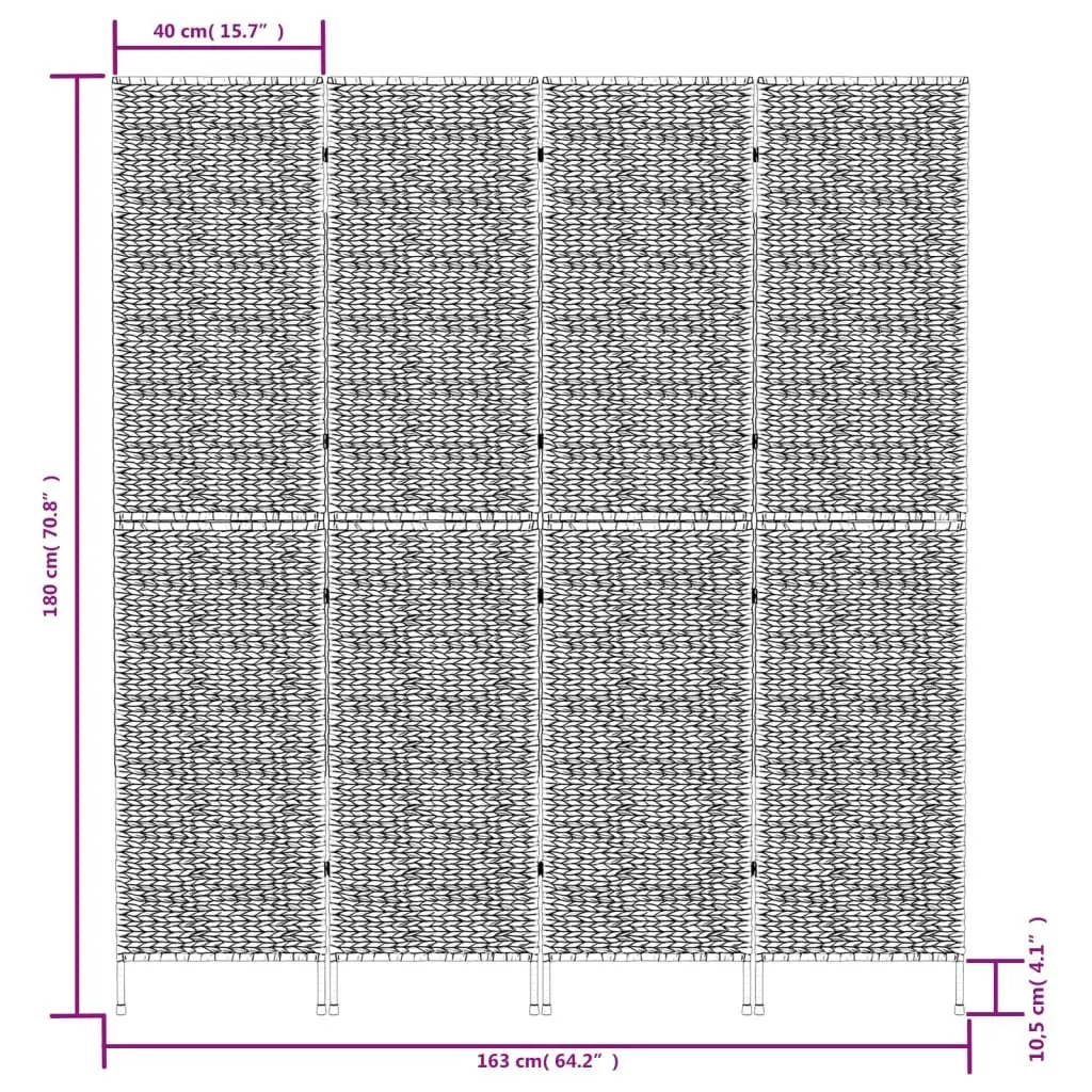 4-Panel Room Divider Screen Privacy Folding Partition Water Hyacinth Black 163 x 180 cm