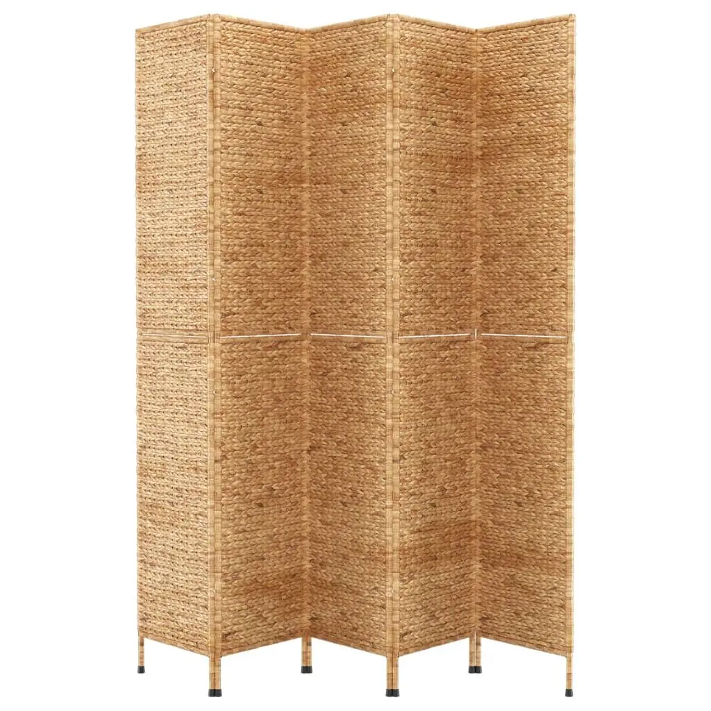 5-Panel Room Divider Privacy Partition Folding Screen Water Hyacinth Brown