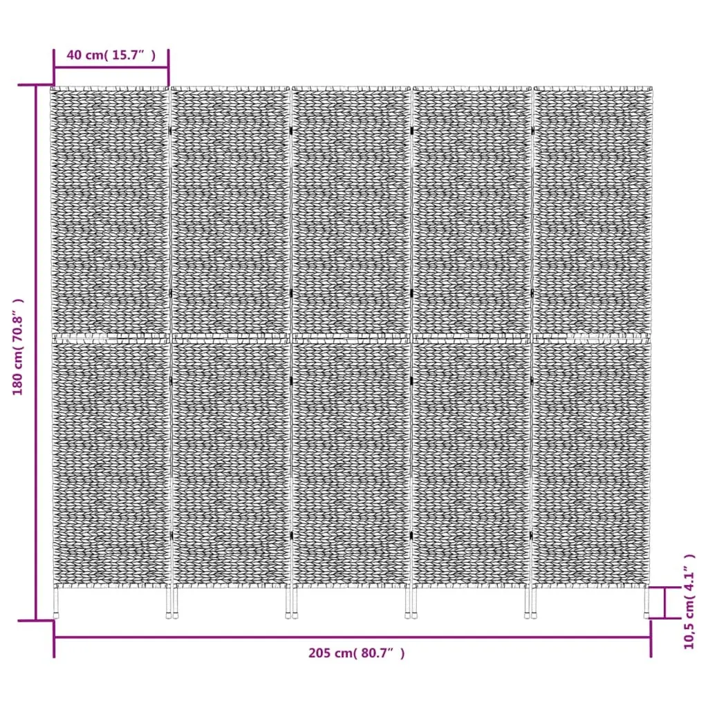 5-Panel Room Divider Privacy Partition Folding Screen Water Hyacinth Brown
