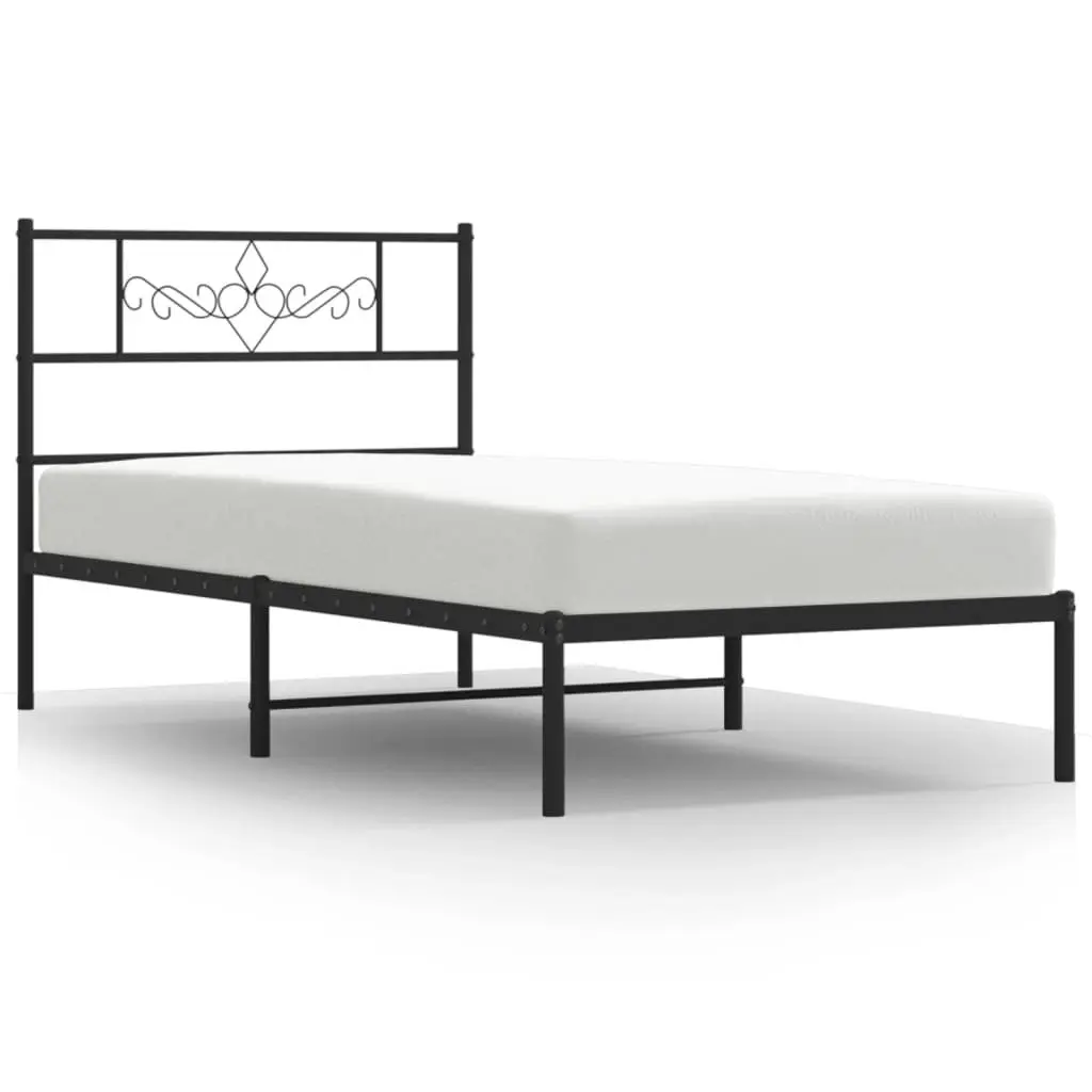 Metal Bed Frame King Single 107x203cm Black Steel Slats Headboard Storage