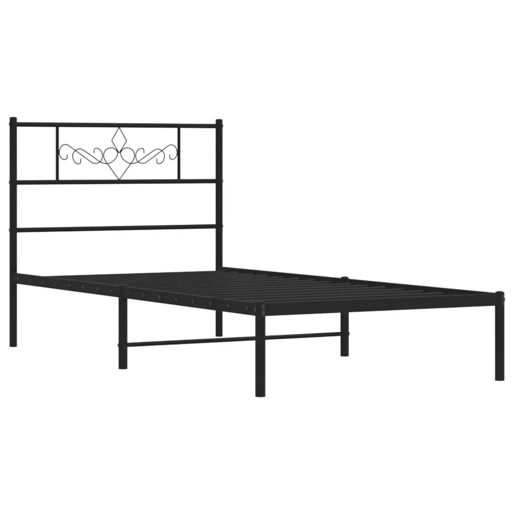 Metal Bed Frame King Single 107x203cm Black Steel Slats Headboard Storage