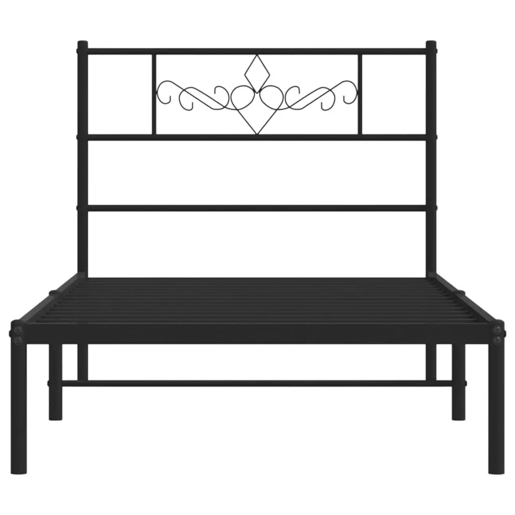 Metal Bed Frame King Single 107x203cm Black Steel Slats Headboard Storage
