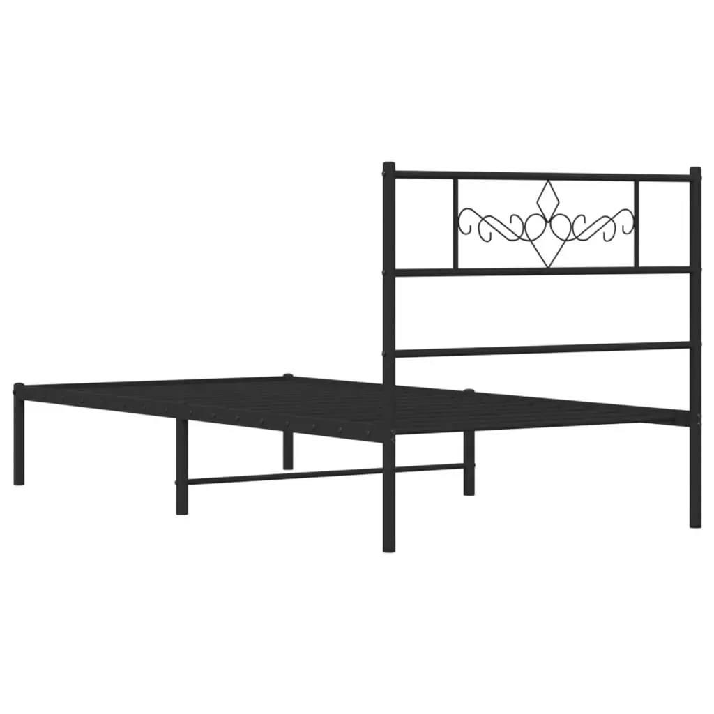 Metal Bed Frame King Single 107x203cm Black Steel Slats Headboard Storage