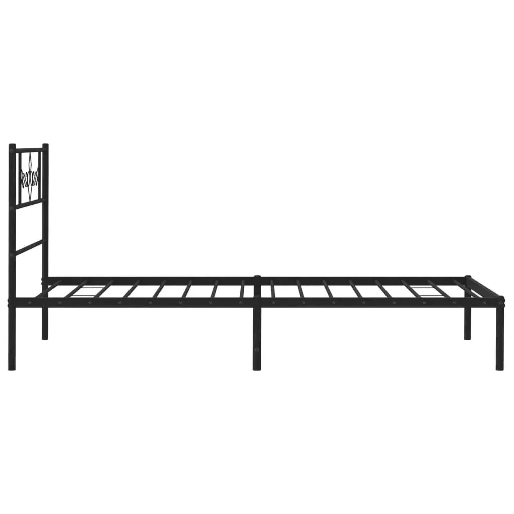 Metal Bed Frame King Single 107x203cm Black Steel Slats Headboard Storage