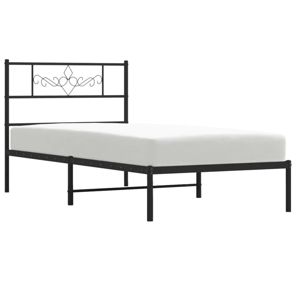Metal Bed Frame King Single 107x203cm Black Steel Slats Headboard Storage