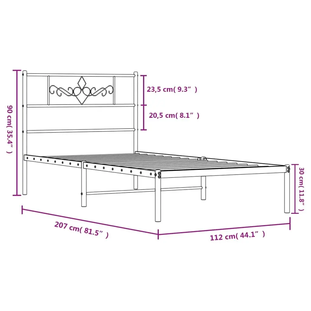 Metal Bed Frame King Single 107x203cm Black Steel Slats Headboard Storage