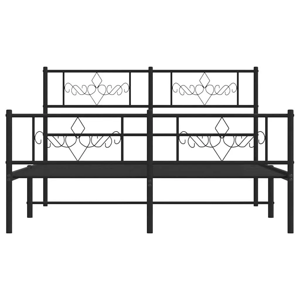 Metal Bed Frame 135x190 cm Bedroom Use Black with Headboard Footboard Slatted Base