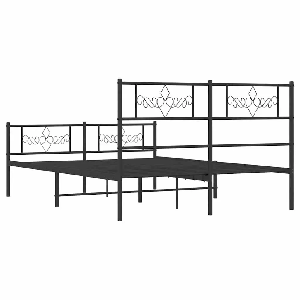 Metal Bed Frame 135x190 cm Bedroom Use Black with Headboard Footboard Slatted Base