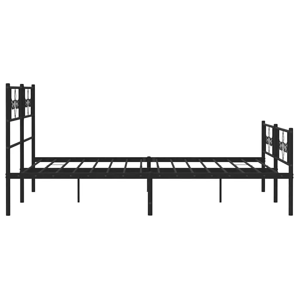 Metal Bed Frame 135x190 cm Bedroom Use Black with Headboard Footboard Slatted Base