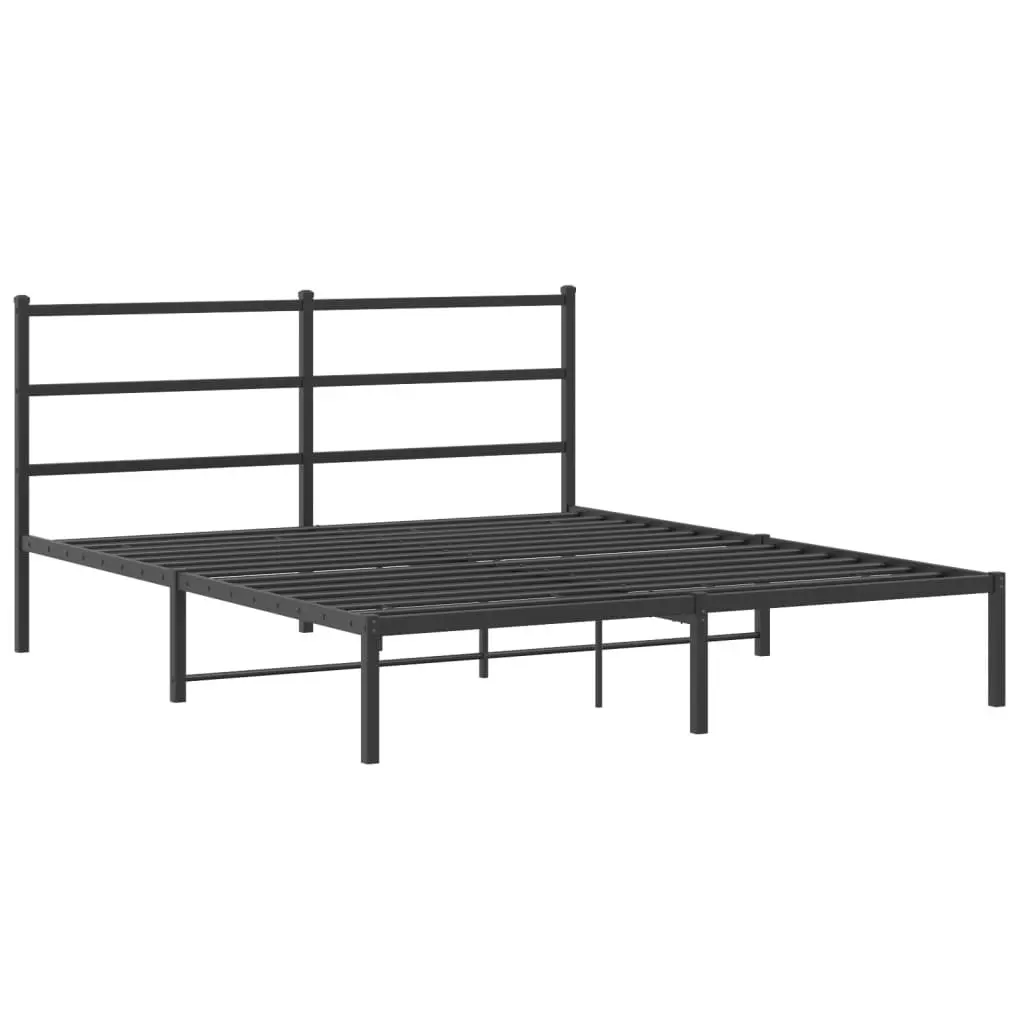 Metal Bed Frame Black 150x200 cm with Headboard Steel Slats Centre Legs