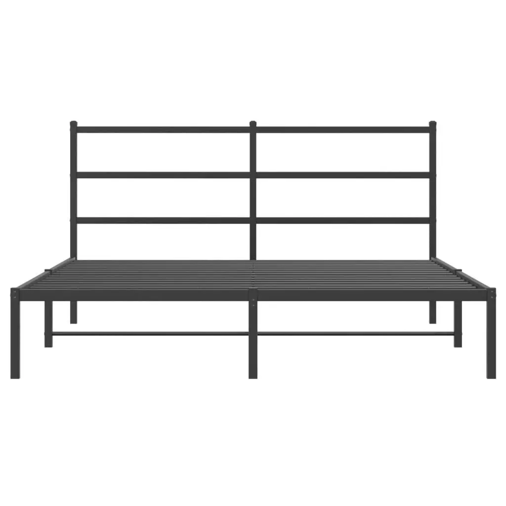 Metal Bed Frame Black 150x200 cm with Headboard Steel Slats Centre Legs